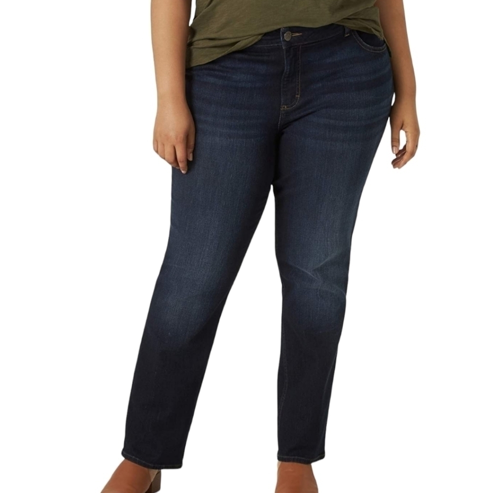 Lee Plus Size 24W Dark Wash Long Straight Leg Jeans